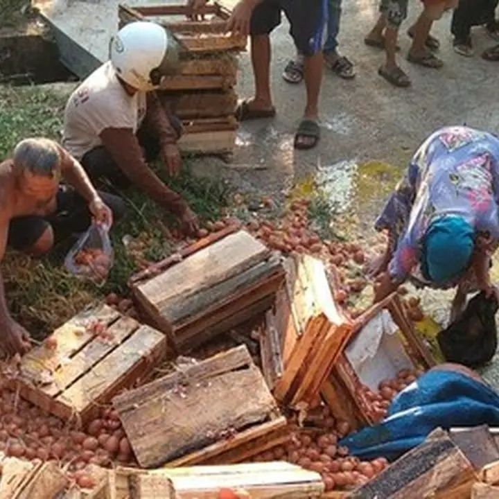 Truk Muat 1,3 Ton Telur Terguling di Purbalingga, Warga Bawa Pulang Muatan Saat Sopir Terjebak