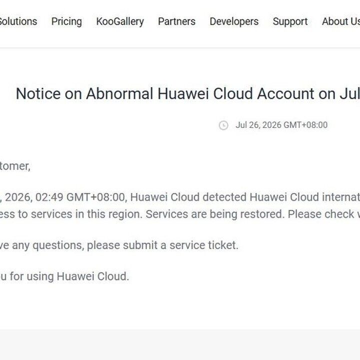 Gangguan Global Huawei Cloud Lumpuhkan Layanan, Indonesia Turut Terdampak