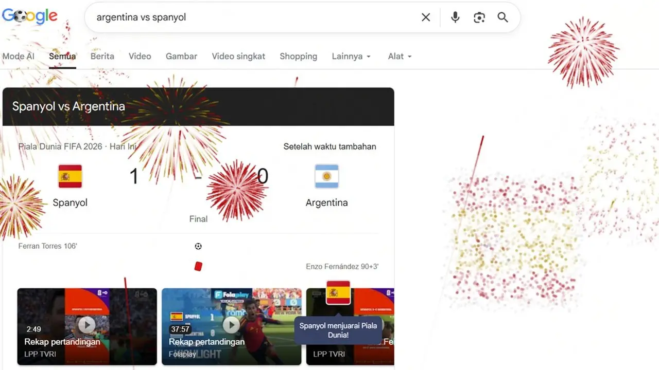 Google Rayakan Kemenangan Spanyol di Piala Dunia 2026 dengan Animasi Kembang Api